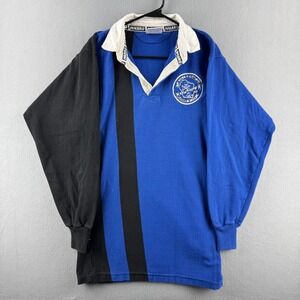 Vintage Halbro Rugby Shirt Jersey Mens 46 (Fits Small Long) Blue Heavy Cotton